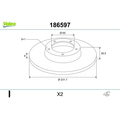 Billede af VALEO 186597 Bremseskiver bagaksel 232 9 5 fuldstændigt uden skrue, ABS sensorring, integreret hjulleje VOLKSWAGEN: Polo V Hatchback, Golf 4