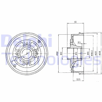 Billede af DELPHI BF426 Bremsetromler uden ABS sensorring, hjullejer 208 RENAULT: CLIO 2, TWINGO 1