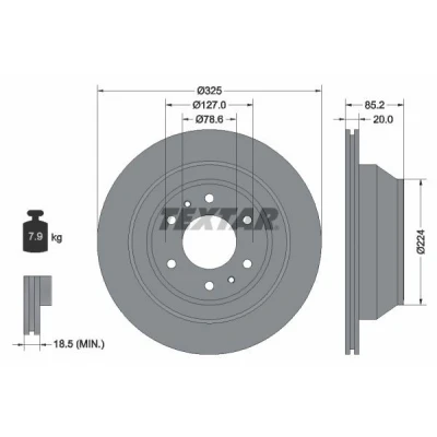 Billede af TEXTAR PRO 92271103 Bremseskiver 325 20 06/08 127 indvendigt ventileret coatet uden hjulbolte, hjulnav CHEVROLET: Trailblazer