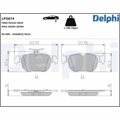 Billede af DELPHI LP3674 Bremseklodser Ikke forberedt til slidindikator med anti knirke plade uden tilbehør SEAT: Leon IV Sportstourer, SKODA: Octavia Combi