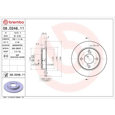 Billede af BREMBO 08.D248.11 Bremseskiver 228 9 4 fuldstændigt coatet SUZUKI: Baleno II Hatchback, SWIFT 5