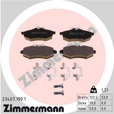 Billede af ZIMMERMANN 23407.190.1 Bremseklodser med skruer Billede svarer til leveringsomfang, fjeder CITROËN: C3 II, I Hatchback, C2 Hatchback