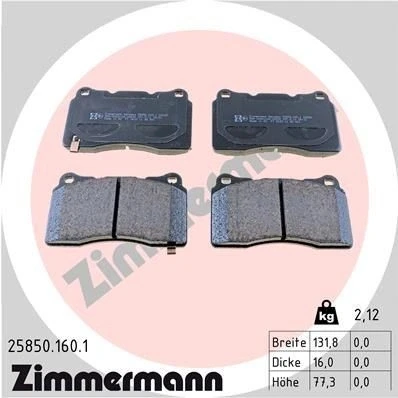 Billede af ZIMMERMANN 25850.160.1 Bremseklodser Billede svarer til leveringsomfang HONDA: CIVIC 9, 10, RENAULT: Megane 4, MITSUBISHI: Lancer 8 Limousine