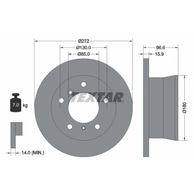 Billede af TEXTAR PRO 92137603 Bremseskiver 272 15,9 05/07 130 fuldstændigt coatet uden hjulbolte, hjulnav MERCEDES BENZ: Sprinter 3 T Bus