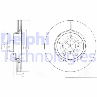 Billede af DELPHI BG4236C Bremseskiver 295 26 5 ventileret coatet ubehandlet uden hjullejer, ABS sensorring TOYOTA: Avensis III Stationcar, Verso