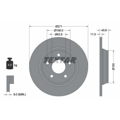 Billede af TEXTAR 92303503 Bremseskiver 271 11 05/05 108 fuldstændigt coatet uden hjulbolte, hjulnav FORD: Focus Mk4 Hatchback, Turnier