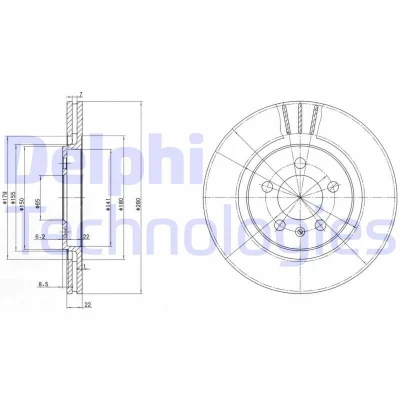 Billede af DELPHI BG2713 Bremseskiver 280 22 5 ventileret olieret ubehandlet uden hjullejer, ABS sensorring VOLKSWAGEN: GOLF 3, Passat B5 Sedan, Corrado