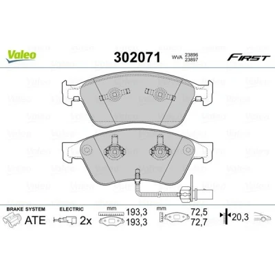 Billede af VALEO 302071 Bremseklodser FIRST foraksel Inkl. slidadvarselskontakt med anti knirke plade AUDI: A6 C6 Avant, Sedan, A8 D2, VOLKSWAGEN: Phaeton