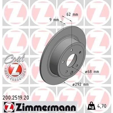 Billede af ZIMMERMANN COAT Z 200.2519.20 Bremseskiver 292 9 6/5 5 114 fuldstændigt coatet NISSAN: Qashqai / Qashqai+2 I, Pulsar Hatchback, Juke