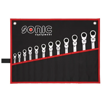 Billede af SONIC 601218 Skralderinggaffelnøgle sæt 12 8mm, 9mm, 10mm, 11mm, 12mm, 13mm, 15mm, 16mm, 17mm, 18mm, 19mm, 14mm Krom vanadium stål