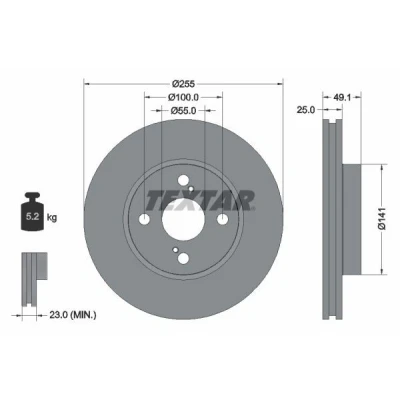 Billede af TEXTAR PRO 92125903 Bremseskiver 255 25 04/06 100 indvendigt ventileret coatet uden hjulbolte, hjulnav TOYOTA: Corolla IX Hatchback