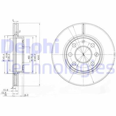 Billede af DELPHI BG3568 Bremseskiver 240 20 4 ventileret olieret ubehandlet uden hjullejer, ABS sensorring OPEL: Corsa C Hatchback