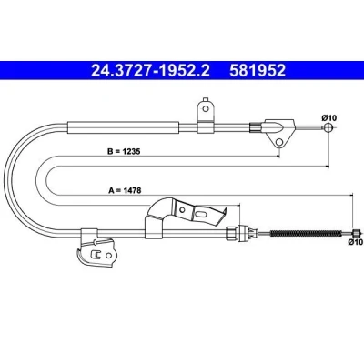 Billede af ATE 24.3727 1952.2 Håndbremsekabel 1478 TOYOTA: Aygo