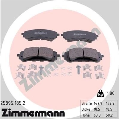 Billede af ZIMMERMANN 25895.185.2 Bremseklodser med skruer Billede svarer til leveringsomfang, fjeder, glideplade PEUGEOT: 308 SW 2, II Hatchback