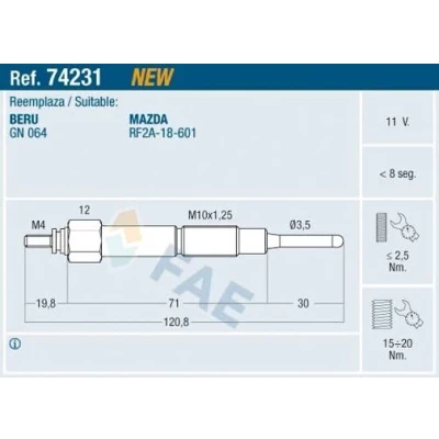 Billede af FAE 74231 Gløderør 11V M 10x1,25