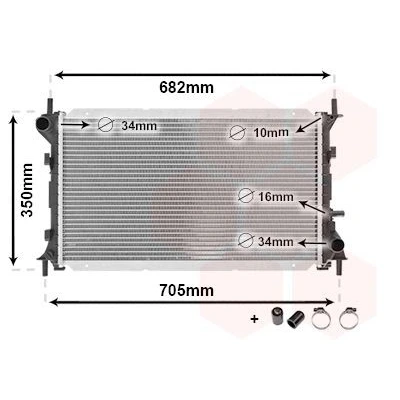Billede af VAN WEZEL 18002265 Radiator Aluminium 600 388 25 *** IR PLUS med tilbehør Loddet køleripper