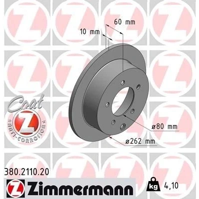 Billede af ZIMMERMANN COAT Z 380.2110.20 Bremseskiver 262 10 6/5 5 114 fuldstændigt coatet MITSUBISHI: Lancer 8 Limousine,