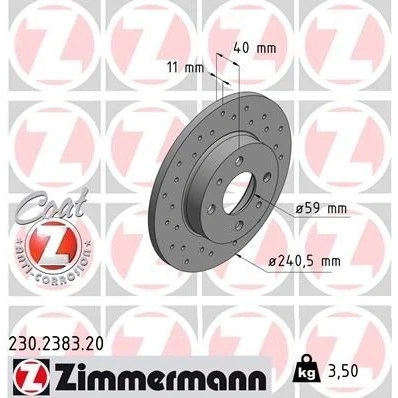 Billede af ZIMMERMANN COAT Z 230.2383.20 Bremseskiver 240 11 6/4 4 98 fuldstændigt, hullet coatet ABARTH: 500 / 595 695 Hatchback, 500C 595C 695C Cabriolet