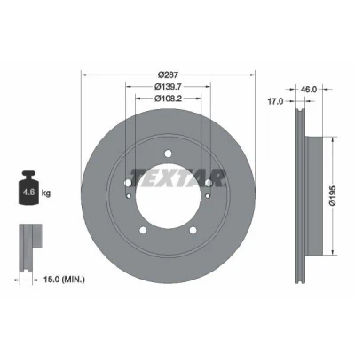 Billede af TEXTAR 92314103 Bremseskiver 287 17 05/07 139,7 indvendigt ventileret coatet uden hjulbolte, hjulnav SUZUKI: Jimny SUV