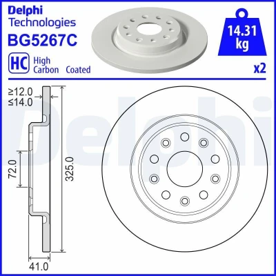 Billede af DELPHI Bremseskive 325mm 14mm 5 fuldstændigt coatet højkarboniseret BG5267C 68376814AA Bremseskiver, Skivebremser