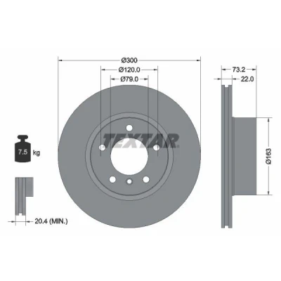 Billede af TEXTAR PRO 92238503 Bremseskiver 300 22 05/06 120 indvendigt ventileret coatet uden hjulbolte, hjulnav BMW: 3 Touring, 1 Hatchback