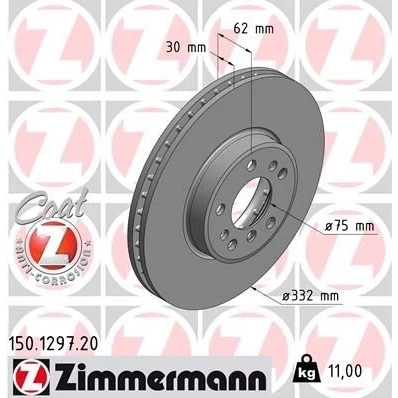 Billede af ZIMMERMANN COAT Z 150.1297.20 Bremseskiver 332 30 8/5 5 120 indvendigt ventileret coatet højkarboniseret BMW: X5