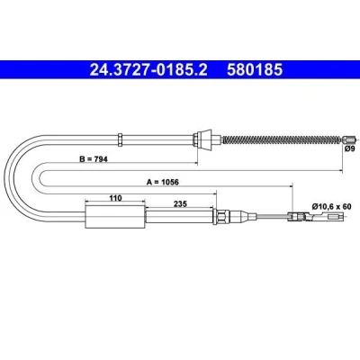 Billede af ATE 24.3727 0185.2 Håndbremsekabel 1056 AUDI: A2