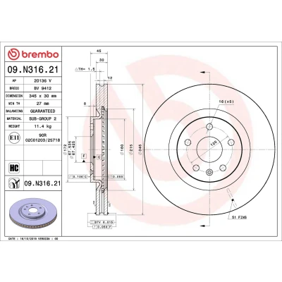 Billede af BREMBO 09.N316.21 Bremseskiver 345 30 5 indvendigt ventileret coatet højkarboniseret OPEL: Insignia B Sports Tourer, Grand Sport