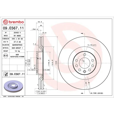 Billede af BREMBO 09.E567.11 Bremseskiver 345 30 7 indvendigt ventileret coatet OPEL: Vectra C Caravan, CC, Sedan, SAAB: 9 3 Stationcar