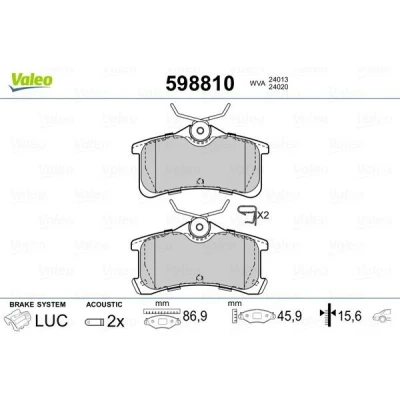 Billede af VALEO 598810 Bremseklodser bagaksel Inkl. slidadvarselskontakt med anti knirke plade TOYOTA: Corolla VIII Compact, Liftback