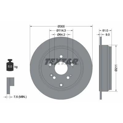 Billede af TEXTAR PRO 92162503 Bremseskiver 305 9 05/10 114,3 fuldstændigt coatet uden hjulbolte, hjulnav HONDA: CR V 3, 4, 2