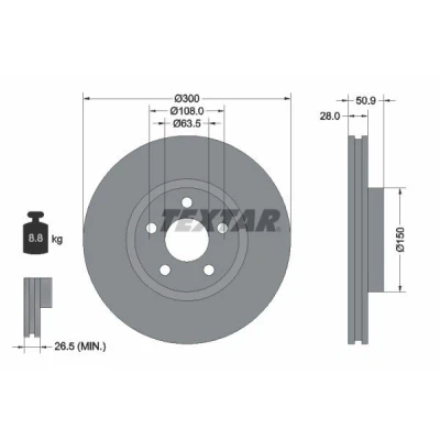 Billede af TEXTAR PRO+ 92283105 Bremseskiver 300 28 05/05 108 indvendigt ventileret coatet højkarboniseret uden hjulbolte, hjulnav FORD: S Max Mk2