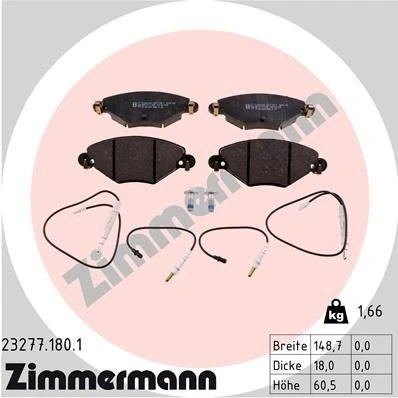 Billede af ZIMMERMANN 23277.180.1 Bremseklodser Inkl. slidadvarselskontakt med skruer Billede svarer til leveringsomfang CITROËN: C5 II Hatchback