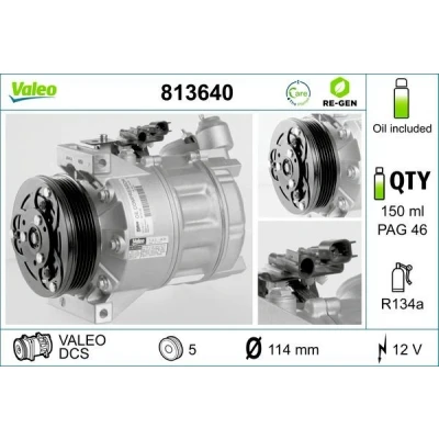 Billede af VALEO 813640 Kompressor DCS 12 PAG 46 R 134a med kompressorolie REMANUFACTURED FORD: MONDEO 4 Turnier, S Max Mk1, Stufenheck