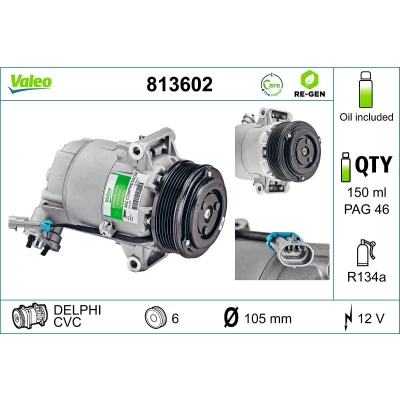 Billede af VALEO 813602 Kompressor CVC 12 PAG 46 R 134a med kompressorolie REMANUFACTURED OPEL: Zafira B, Astra H Caravan, GTC