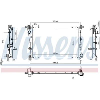 Billede af NISSENS 607182 Radiator Aluminium 620mm 394mm 26mm med pakninger uden kappe, ekspansionsbeholder Loddet køleripper