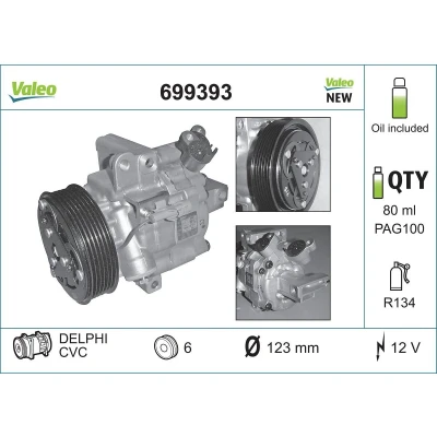 Billede af VALEO NEW ORIGINAL PART 699393 Kompressor DKV06R 12 PAG 100 R 134a med kompressorolie TOYOTA: Aygo, CITROËN: C1 I