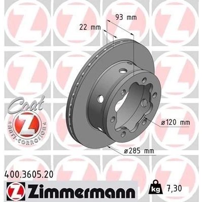Billede af ZIMMERMANN COAT Z 400.3605.20 Bremseskiver 285 22 6/6 6 145 indvendigt ventileret coatet højkarboniseret MERCEDES BENZ: Sprinter 4 T Ladvogn/Chassis