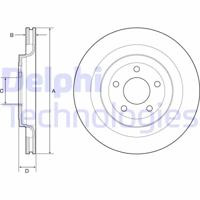 Billede af DELPHI BG4832C Bremseskiver 330 25 5 ventileret coatet ubehandlet uden hjullejer, ABS sensorring