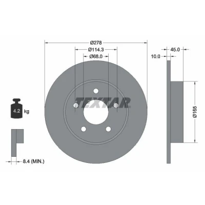Billede af TEXTAR PRO 92125703 Bremseskiver 278 10 05/05 114,3 fuldstændigt coatet uden hjulbolte, hjulnav NISSAN: Primera Stationcar, Sedan