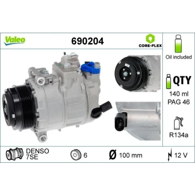 Billede af VALEO 690204 Kompressor 7SE 12 PAG 46 R 134a med kompressorolie VOLKSWAGEN: Crafter 30 35 Bus