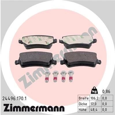 Billede af ZIMMERMANN 24496.170.1 Bremseklodser Billede svarer til leveringsomfang VOLVO: V60 I, V70 3, XC60 FORD: S Max Mk1, Galaxy Mk2 MPV
