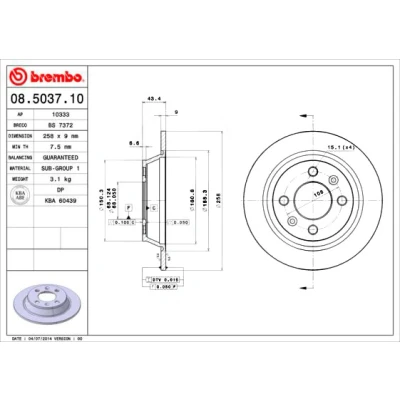 Billede af BREMBO 08.5037.10 Bremseskiver 258 9 4 fuldstændigt SAAB: 9000 Hatchback, 900 I Combi Coupe