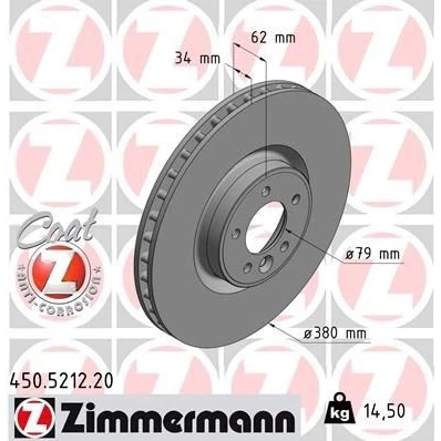 Billede af ZIMMERMANN COAT Z 450.5212.20 Bremseskiver 380 34 6/5 5 120 indvendigt ventileret coatet højkarboniseret LAND ROVER: Range Rover Sport, 4