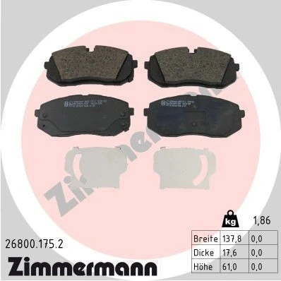Billede af ZIMMERMANN 26800.175.2 Bremseklodser med akustisk advarsel for slid Billede svarer til leveringsomfang HYUNDAI: i20 III
