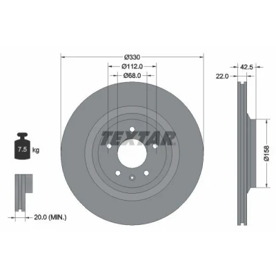 Billede af TEXTAR PRO 92160403 Bremseskiver 330 22 05/06 112 udvendig ventileret coatet uden hjulbolte, hjulnav AUDI: A6 C6 Avant, Allroad