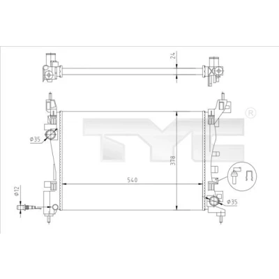 Billede af TYC 725 0044 R Radiator 540 378 23 Mekanisk fuget køleripper OPEL: Corsa D Hatchback, Adam, E Hatchback