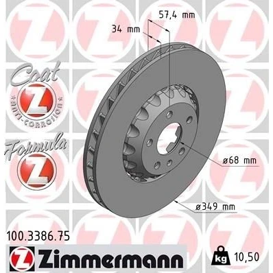 Billede af ZIMMERMANN 100.3386.75 Bremseskiver 349 34 6/5 5 112 ventileret, todelt bremseskive coatet legeret AUDI: A6 C8 Avant, A8, Sedan