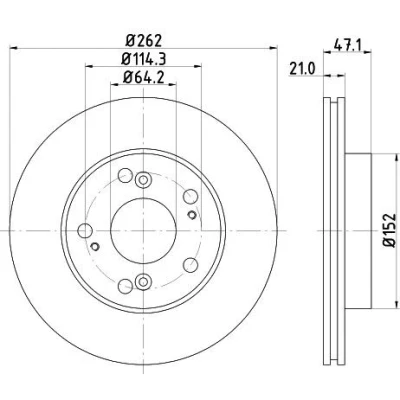Billede af HELLA PRO 8DD 355 115 341 Bremseskiver 262 21 05/09 114,3 indvendigt ventileret coatet uden hjulbolte, hjulnav HONDA: CIVIC 8 Hatchback, 9