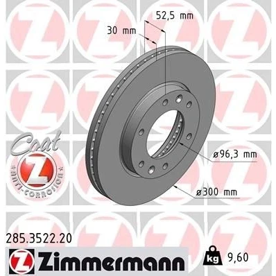 Billede af ZIMMERMANN COAT Z 285.3522.20 Bremseskiver 300 30 8/6 6 140 indvendigt ventileret coatet højkarboniseret